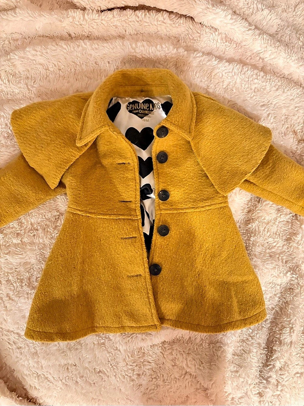 Genuine Kids from OshKosh Girls Mustard Yellow Pea Coat Size 18 Months.